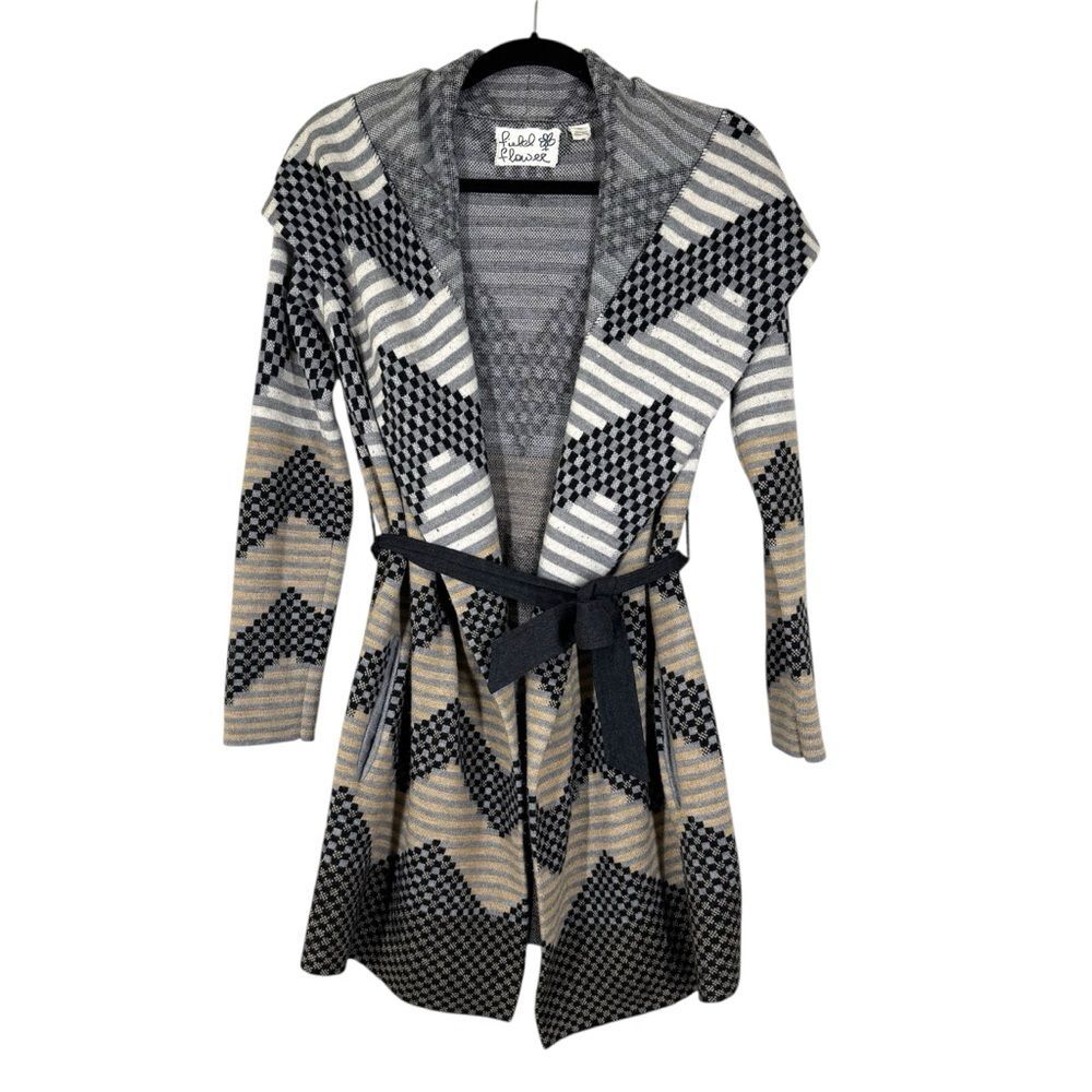Anthropologie Field & Flower Chevron Hooded Cardigan Sweater Wool Size XS